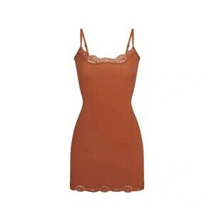 Skims Fits Everybody Lace Slip Dress Bronze Size XS